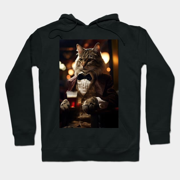 Dapper Tabby Cat with Beer Hoodie by JensenArtCo